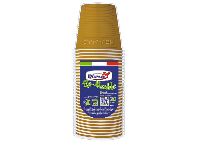 Bicchieri in PS Dopla Reusable 230 ml oro - conf. 30 pz