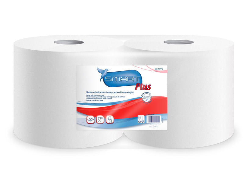 Bobine industriali Lucart Smart Plus in pura cellulosa 2 veli conf. 2 rotoli da 520 strappi bianco