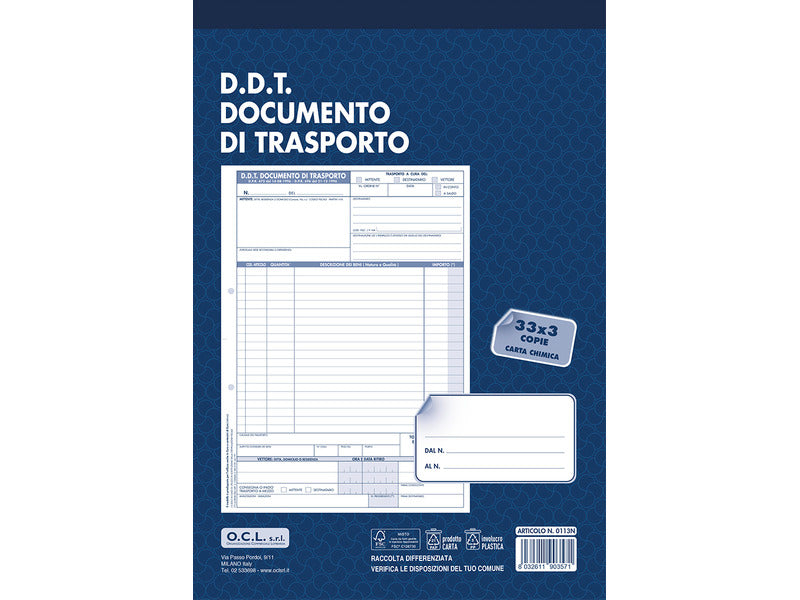 Blocco DDT Mittente/Destinatario/Vettore O.C.L. 33x3 copie 210x300 mm - 0113