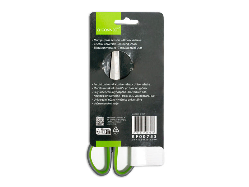 Forbici in blister Q-Connect Softgrip lame simmetriche grigio/verde 14 cm