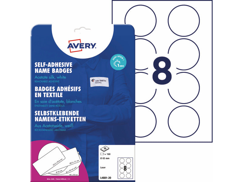 Badge adesivi in seta acetata AVERY 80 x 50 mm 20 fogli - L4785-20