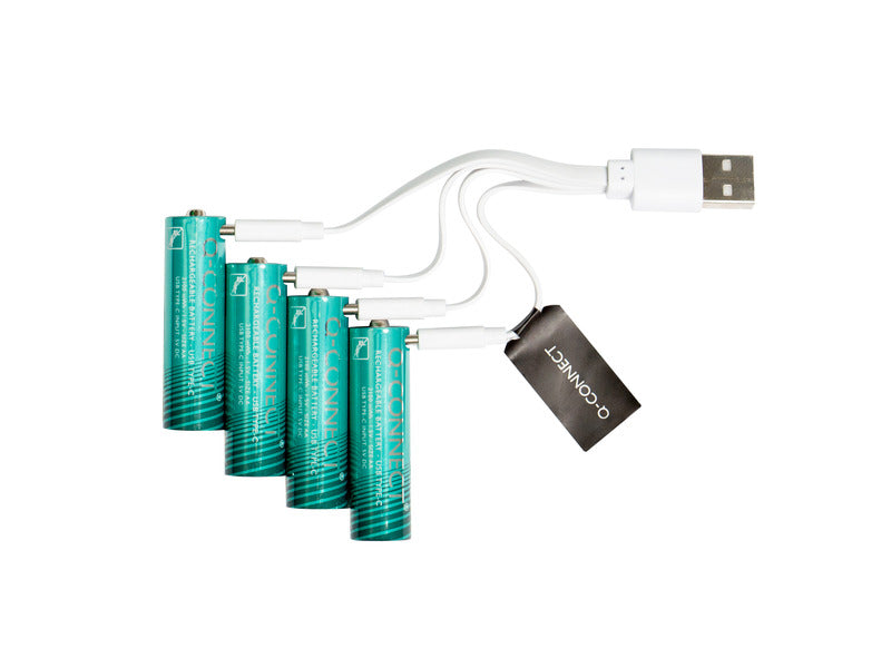 Batterie ricaricabili Q-Connect AA con cavo USB-C - 1400 mAh - 1,5 V conf. 4 pz in blister