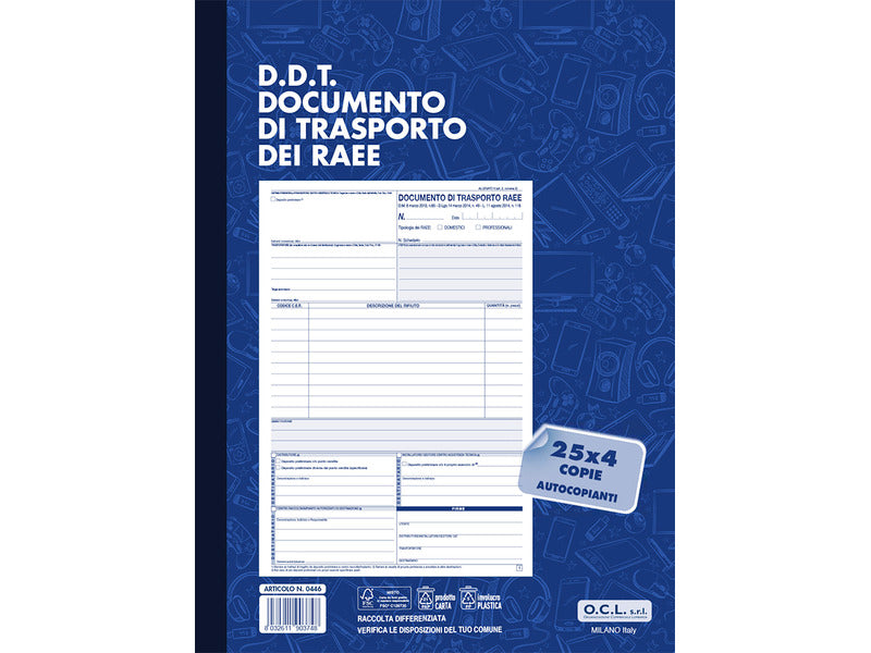 Blocco DDT dei RAEE O.C.L. 25x4 copie - conf. 5 blocchi - 21,6x29,7 cm 0446