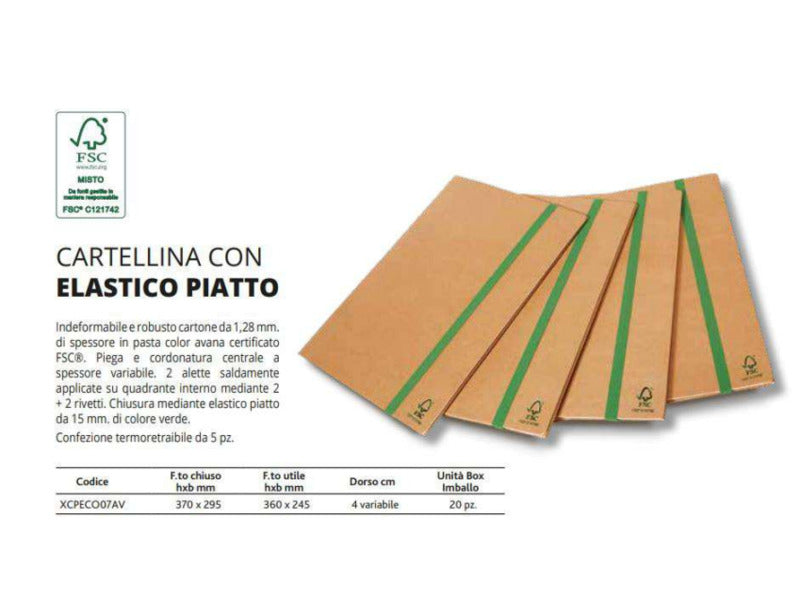 Cartellina a tre lembi con elastico Euro-cart dorso 4 cm colore avana - 37x29,5 cm - conf. 5 pezzi - XCPECO07AV