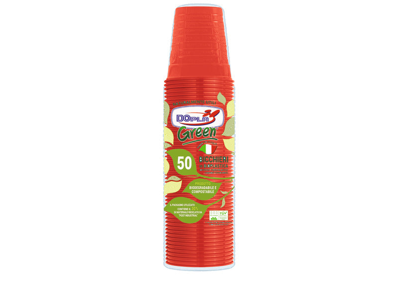Bicchieri biodegradabili e compostabili Dopla Green - colore rosso 200 ml - conf. 50 pz