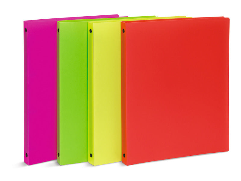 Espositore 24 raccoglitori 4 anelli Lebez in PP - A4 Ø 15 mm - colori neon assortiti