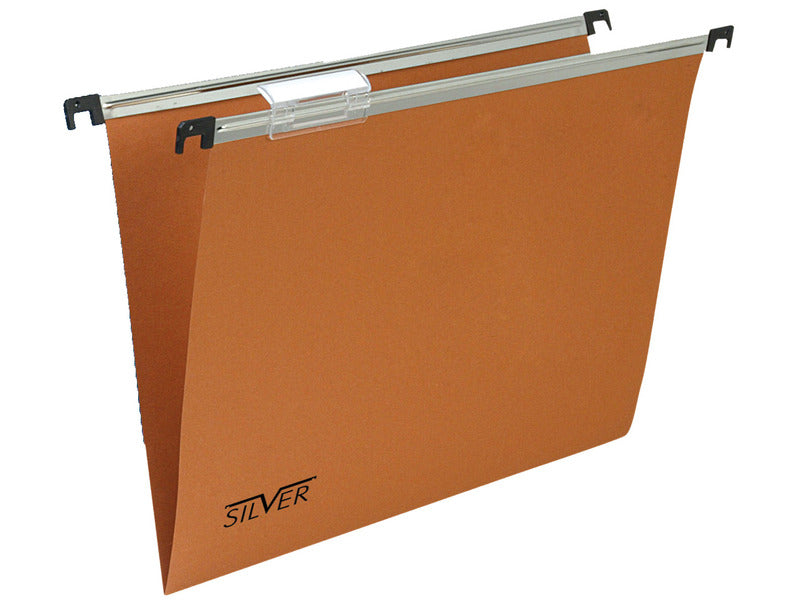 Cartelle sospese orizzontali per cassetti 39 cm Silver fondo V - arancio conf. da 50 pezzi - 150/390 GL -B2
