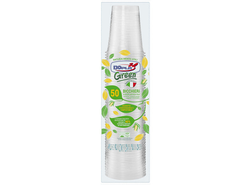 Bicchieri monouso in PLA Dopla Green 200 ml - conf. 50 pz