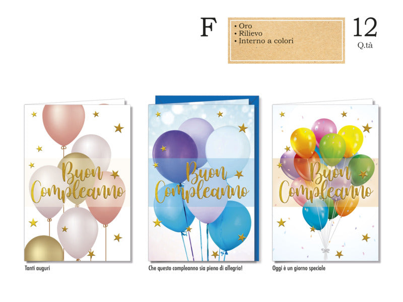 Biglietti augurali compleanno Cromo assortiti in 2 soggetti candeline - conf. 12 pz - BC.8114