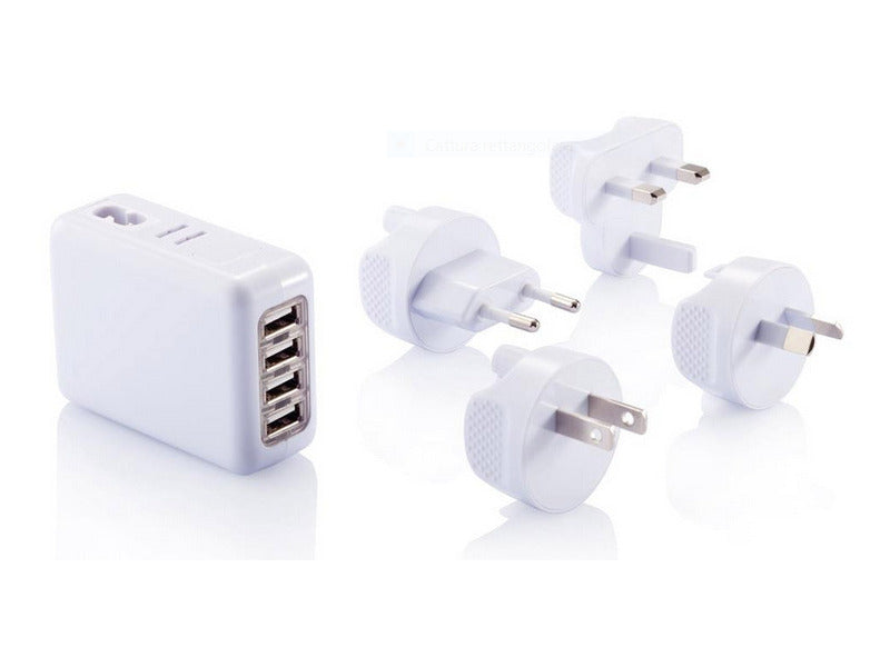 Adattatore da viaggio con quattro porte USB Bianco P820.373