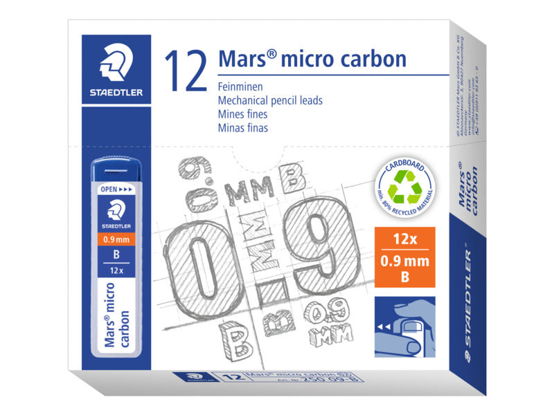 Astuccio 12 mine sottili B Staedtler Mars Micro Carbon 250 0,9 mm - 250 09-B
