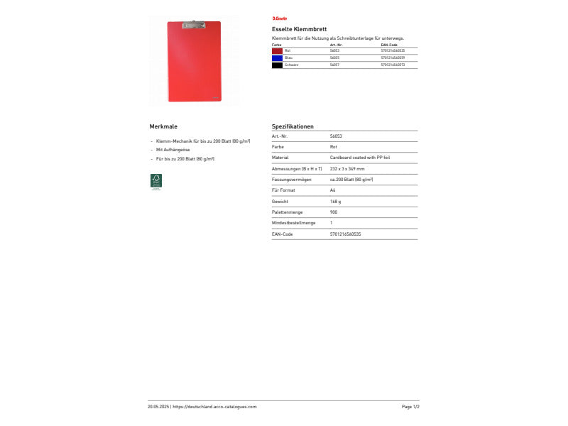 Portablocco con clip Esselte Standard 23,2x34 cm