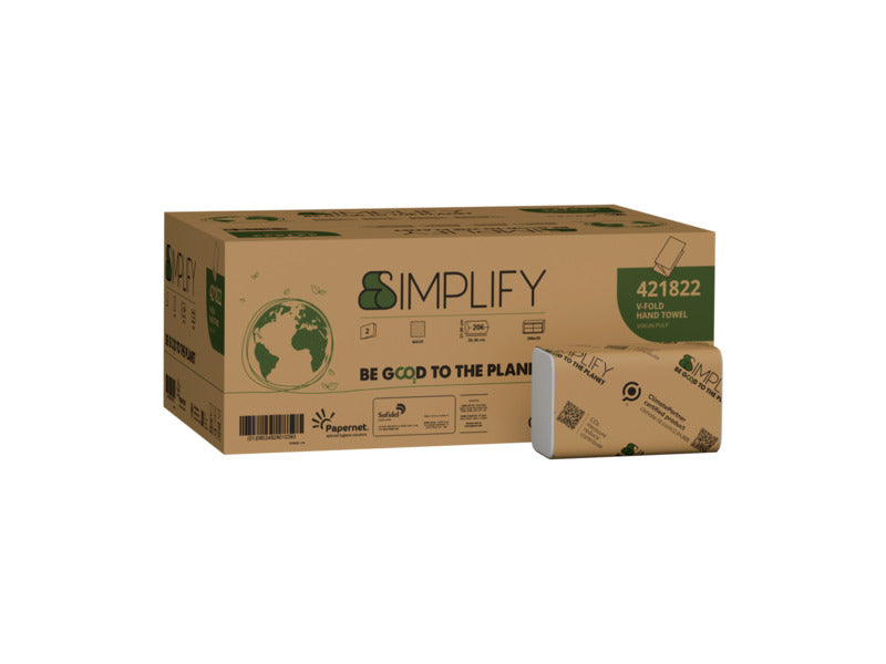 Asciugamano piegato a V in pura cellulosa a 2 veli Papernet Simplify conf. 20 pz da 206 ff bianco
