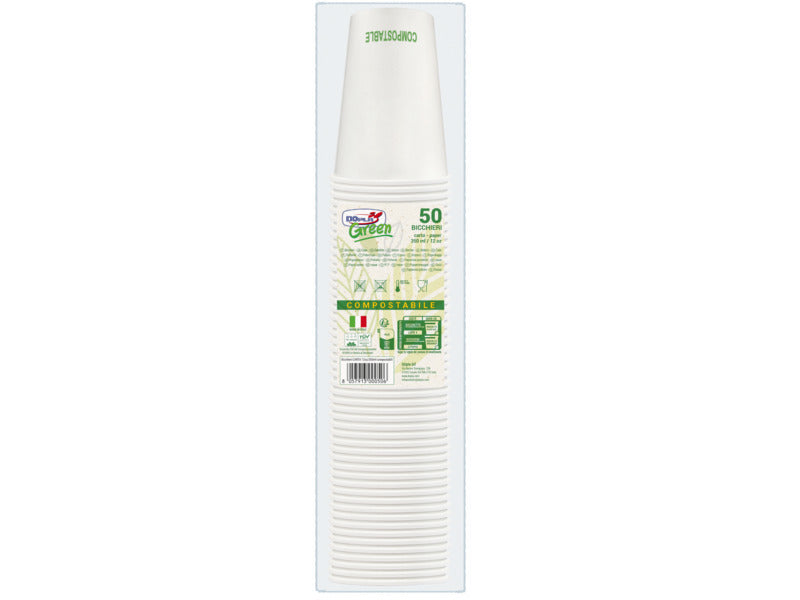 Bicchieri in carta compostabili Dopla Green 350 ml bianco - conf. 50 pz