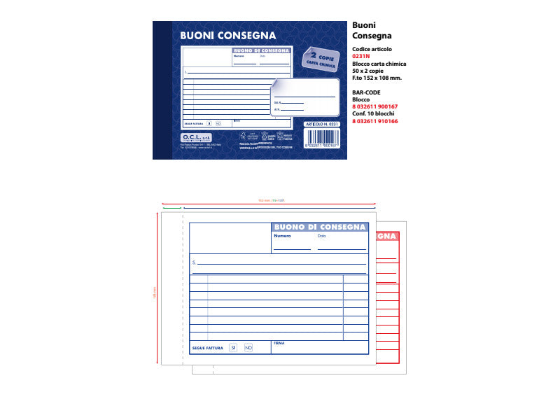 Blocco buoni di consegna O.C.L. 50x2 copie autoricalcanti - 15x10 cm 0231N