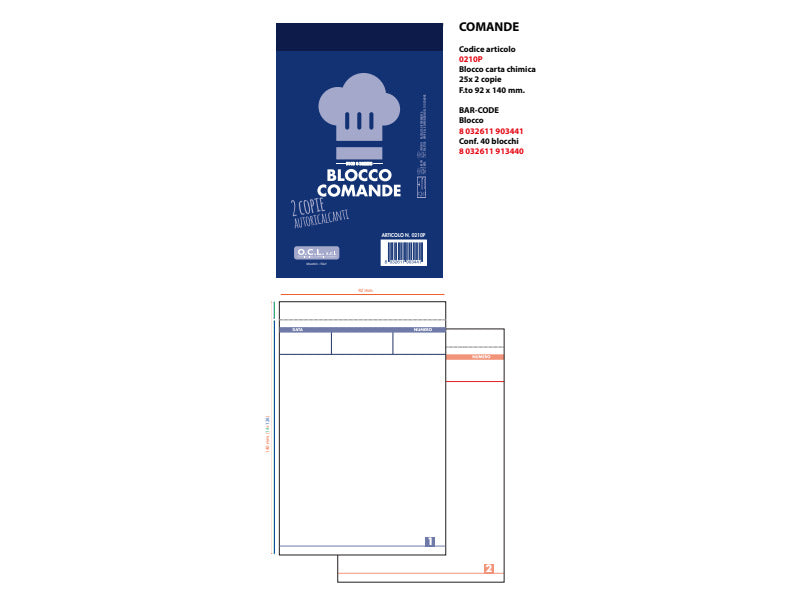 Blocco comande autoricalcanti O.C.L. - 25x2 copie autoricalcanti - 9x13,8 cm 0210P