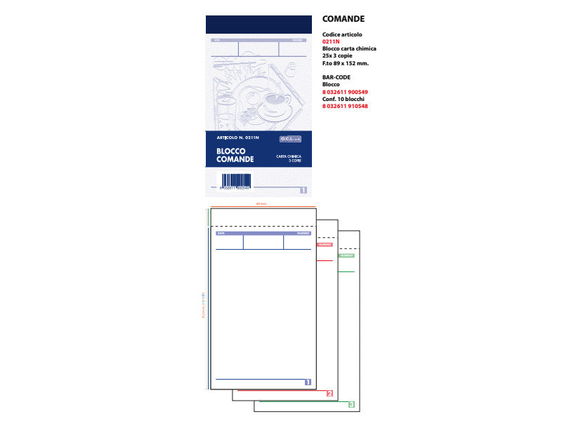 Blocco di comande autoricalcanti O.C.L. 25x3 copie autoricalcanti - 9x15 cm 0211N