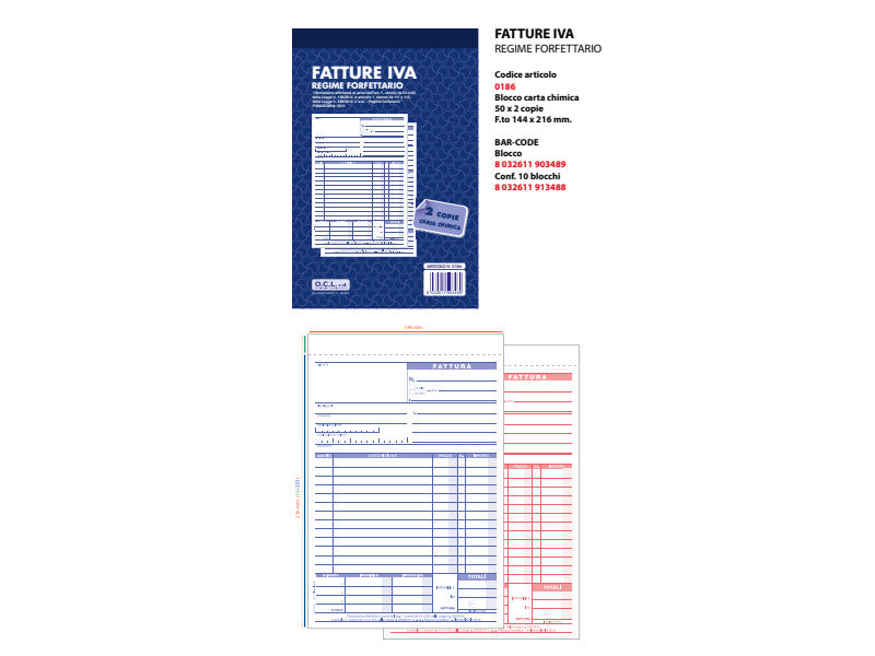 Blocco fatture per registro forfettario O.C.L. 14x21 cm - 50x2 copie autoricalcanti - 0186