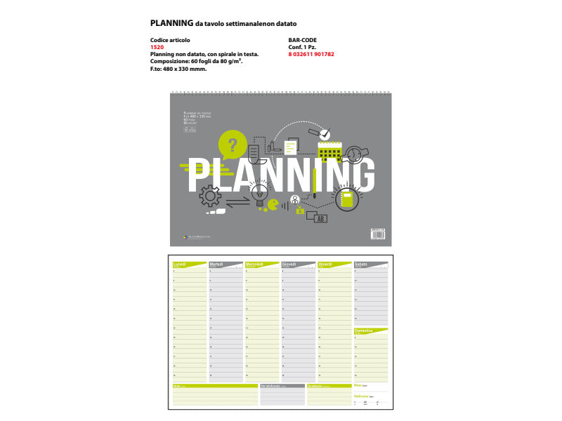 Planning da tavolo settimanale non datato O.C.L. 48x33 cm - 60 fogli 80 g/m² - 1520