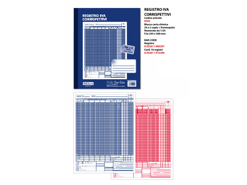 Blocco registro IVA dei corrispettivi O.C.L. 24x2 copie - 0503