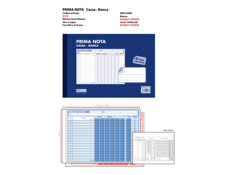 Blocco prima nota cassa banca O.C.L. 30,5x21 cm - 0139
