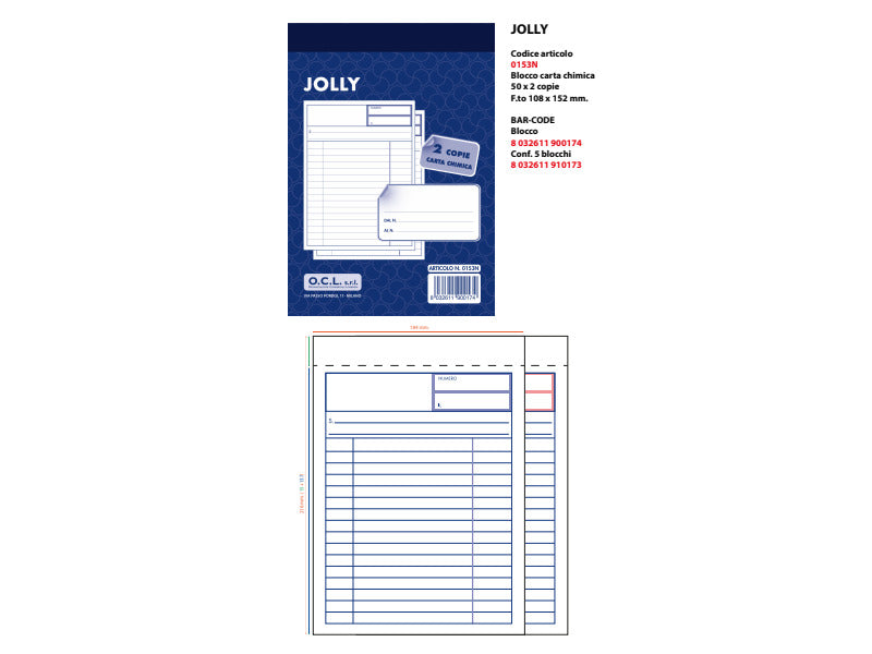 Blocco jolly O.C.L. 10,8x15,3 cm 50x2 copie - 0153N