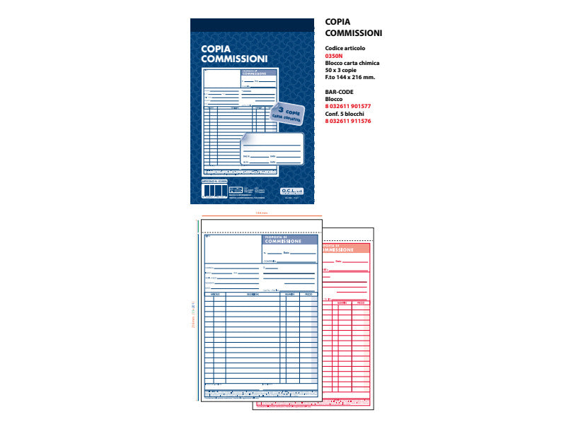 Blocco copia commissioni O.C.L. 11,4x21,6 cm 50x3 copie - 0350N