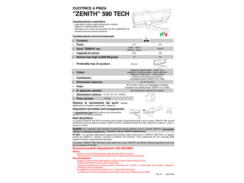 Cucitrice a pinza fino a 30 fogli Zenith 590 TECH black carbon (BC)