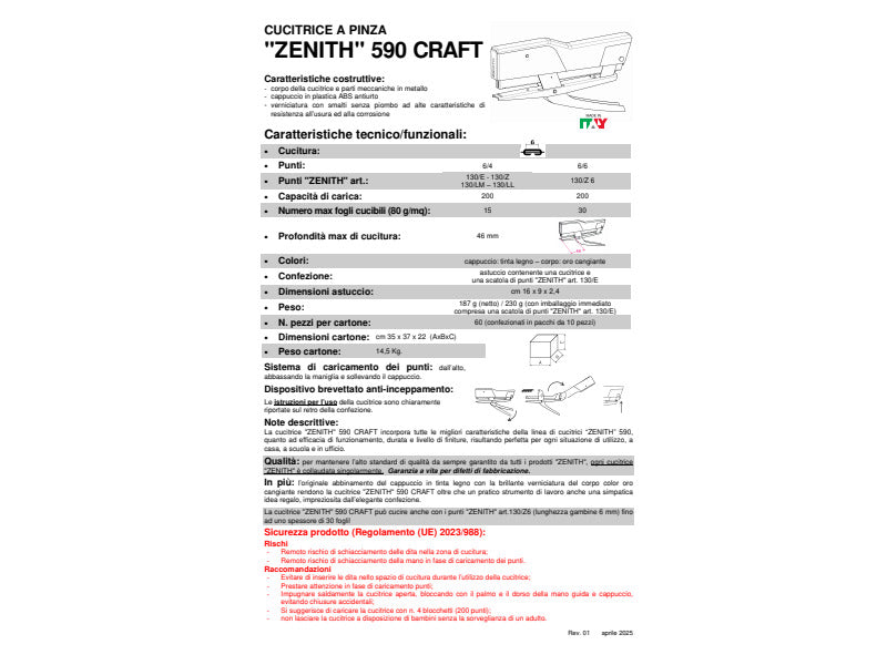 Cucitrice Zenith 590 CRAFT Oro cangiante/legno - fino a 20 fogli