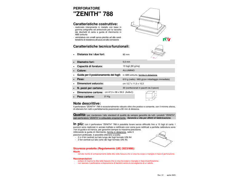 Perforatore a due fori Zenith 788 capacita' max 15 ff