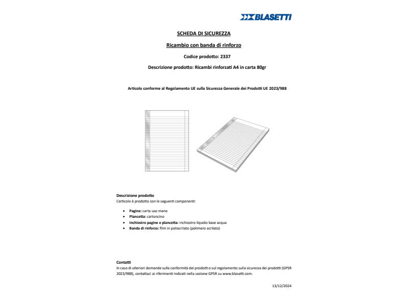 Ricambi rinforzati Blasetti in carta bianca usomano con 4 fori rinforzati in plastica 80 g/m² A4 4F conf.40 - 2349
