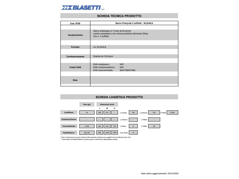 Buste a sacco con strip e 3 soffietti Tyvek Postyvek 55 g/m² bianco 22,9x32,4 cm - conf. 100 pezzi - 0756