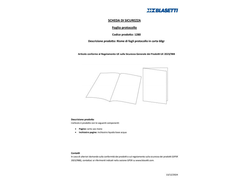 Fogli protocollo Blasetti A4 60 g/m² - rigatura 1R - senza margini - risma da 200 fogli - 1280
