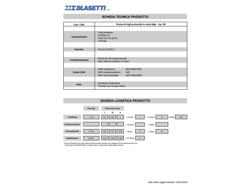 Fogli protocollo Blasetti A4 120 g/m² - uso bollo - risma da 100 fogli - 1320