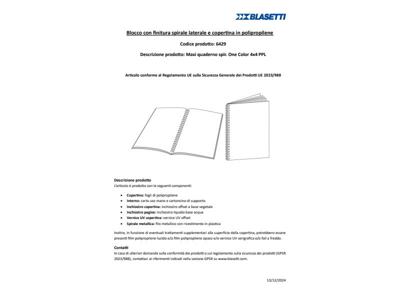 Quaderno spiralato One Color 4x4 - A4 - 80 g/m2 - 120+4 ff con 4 fori - 1R 6429