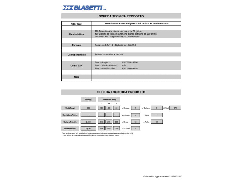 Biglietti augurali con busta Blasetti - bianco in conf. 100 pz - 75x112 mm 532