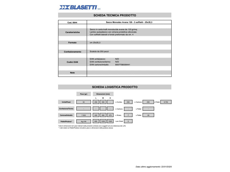 Busta a sacco Blasetti Mondex Avana con 3 soffietti - 120 g/m2 - in conf. 250 buste - 250x353 mm - 844