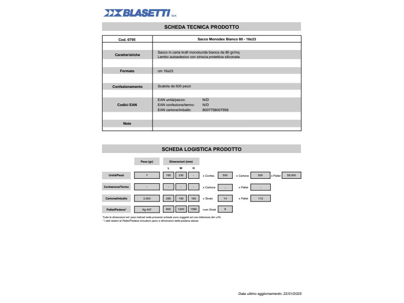 Busta senza soffietti Blasetti Mondex bianco - 80 g/m2 - in conf. 500 buste - 160x230 mm - 0795