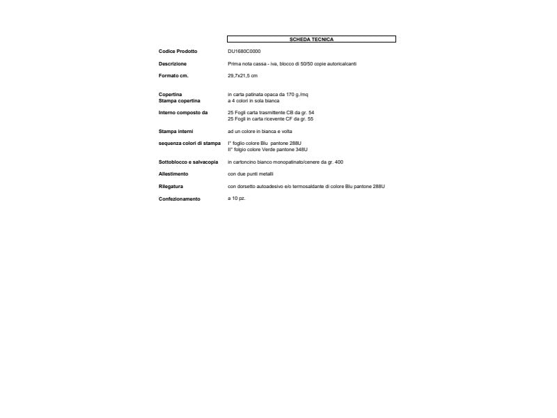 Blocco prima nota cassa IVA Data Ufficio 29,7x21,5 cm -50x2 copie autoricalcanti DU1680C0000