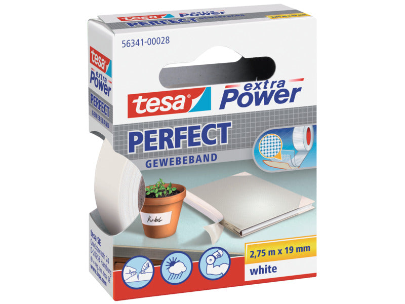 Nastro adesivo in tela tesa extra Power®Perfect plastificato 19 mm x 2,75 m bianco - --03