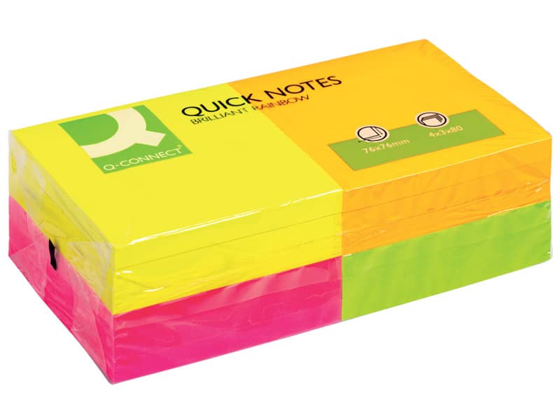 Foglietti riposizionabili Q-Connect 70 g/m² assortiti neon 76x76 mm 12 blocchetti da 80 ff