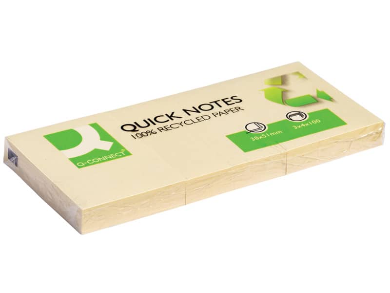 Foglietti riposizionabili Q-Connect 100% materiale riciclato 65 g/m² giallo 38x51 mm 12 blocchetti da 100 ff