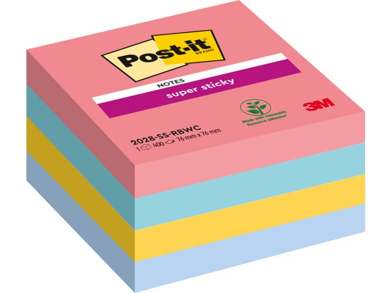 Foglietti Post-it® ricarica Super Sticky Notes Bora Bora assortiti conf. 5 blocchetti da 90 ff - 2028-SS-RBWC