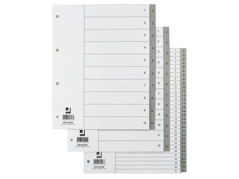 Divisore numerico Q-Connect grigio XL 24,5x29,7 cm ppl 1-10