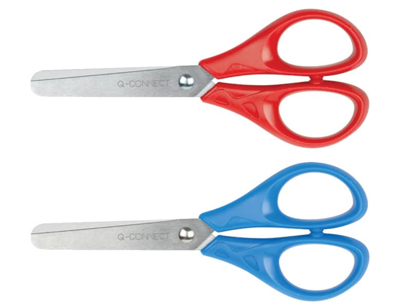 Forbici per découpage Q-Connect acciaio punta rotonda colori assortiti rosso e blu 13 cm