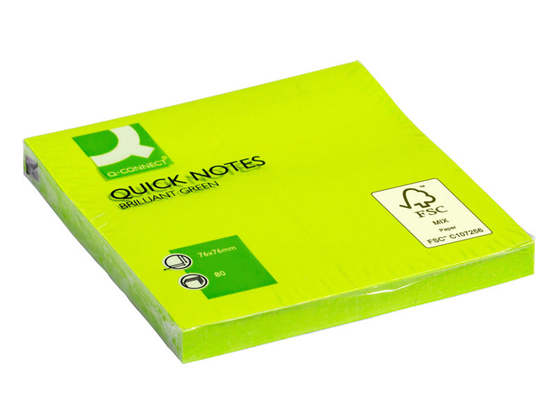 Foglietti riposizionabili Q-Connect 70 g/m² verde neon 76x76 mm 6 blocchetti da 80 ff
