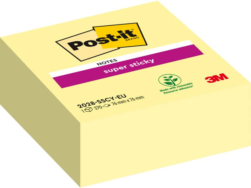 Foglietti riposizionabili Post-it® Cubo Super Sticky Notes 76x76 mm 270 ff Giallo Canary™ 2028-SSCY-EU