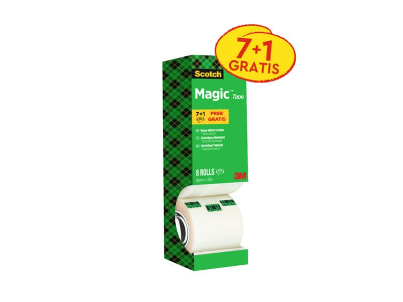 Nastro adesivo Scotch® Magic™ 810 19 mm x 33 m trasparente opaco Value Pack 7 rotoli + 1 GRATIS - 8-1933R8