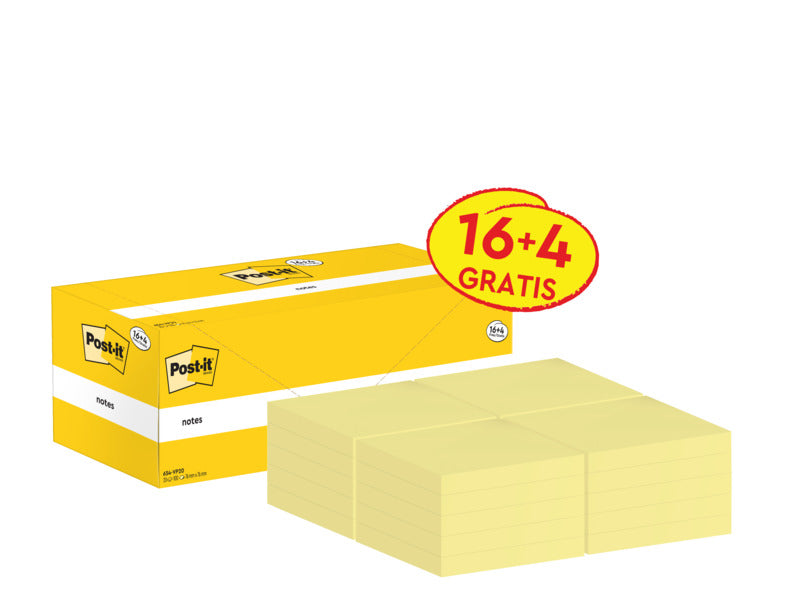 Foglietti riposizionabili Post-it® Notes giallo Canary™ 76x76 mm Value Pack 16+4 blocchetti GRATIS - 654-VP20
