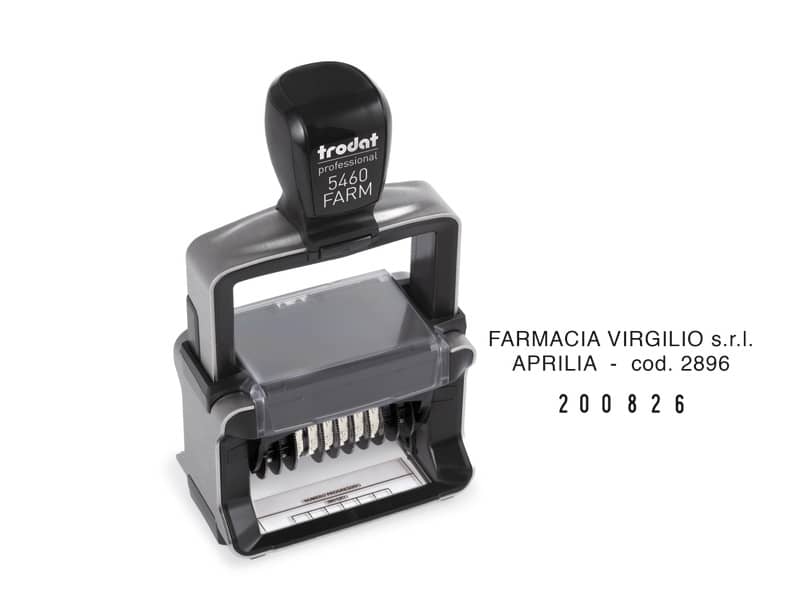 Datario autoinchiostrante Trodat Professional 5460 FARM per Farmacie in acciaio inox 56x33 mm nero